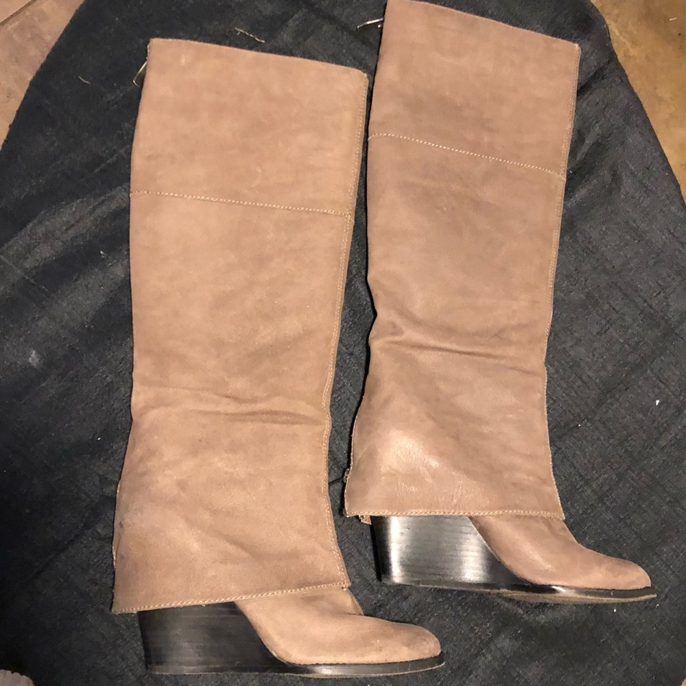 Vince Camuto Tan Tall Wedge Heel Boots, Sz 9.5 -